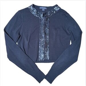 Y2K F21 Black Sequin Cropped Cardigan - L